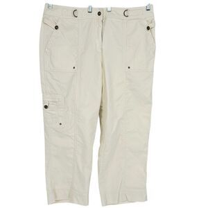 Jones New York Signature Cargo Capri‎ Pants Utility Cream Safari Style Size 16